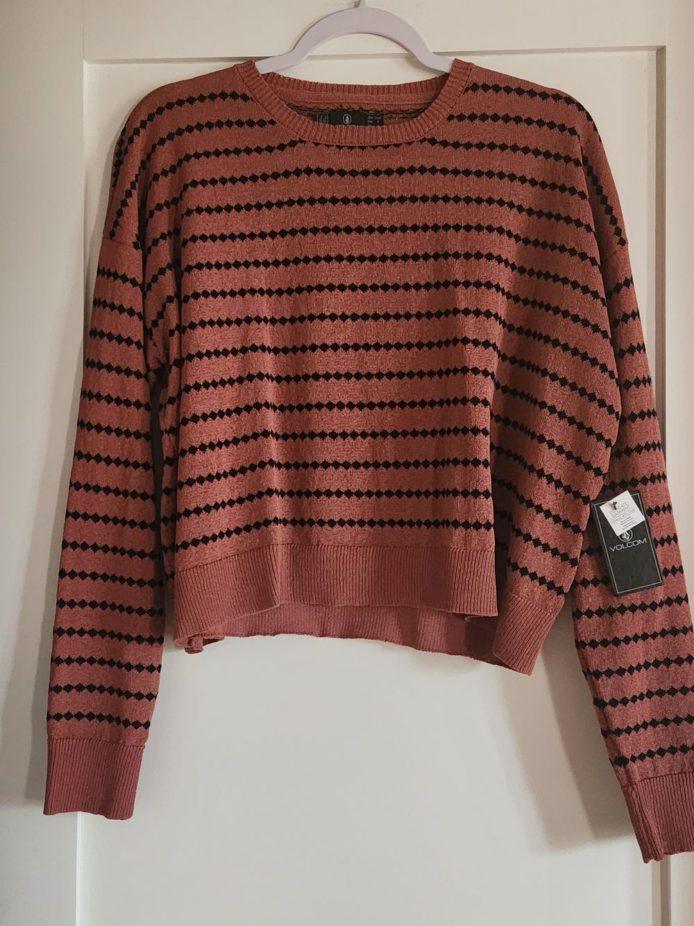 Volcom Rust and Black Striped Knit Lightweight Summer Sweater